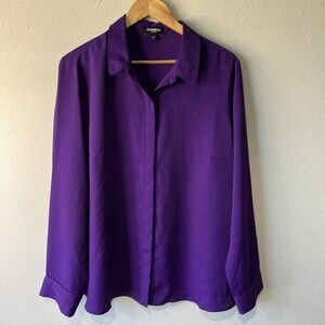 Express XL Purple Hidden Button Front Long Sleeve Collar Portofino Shirt Office